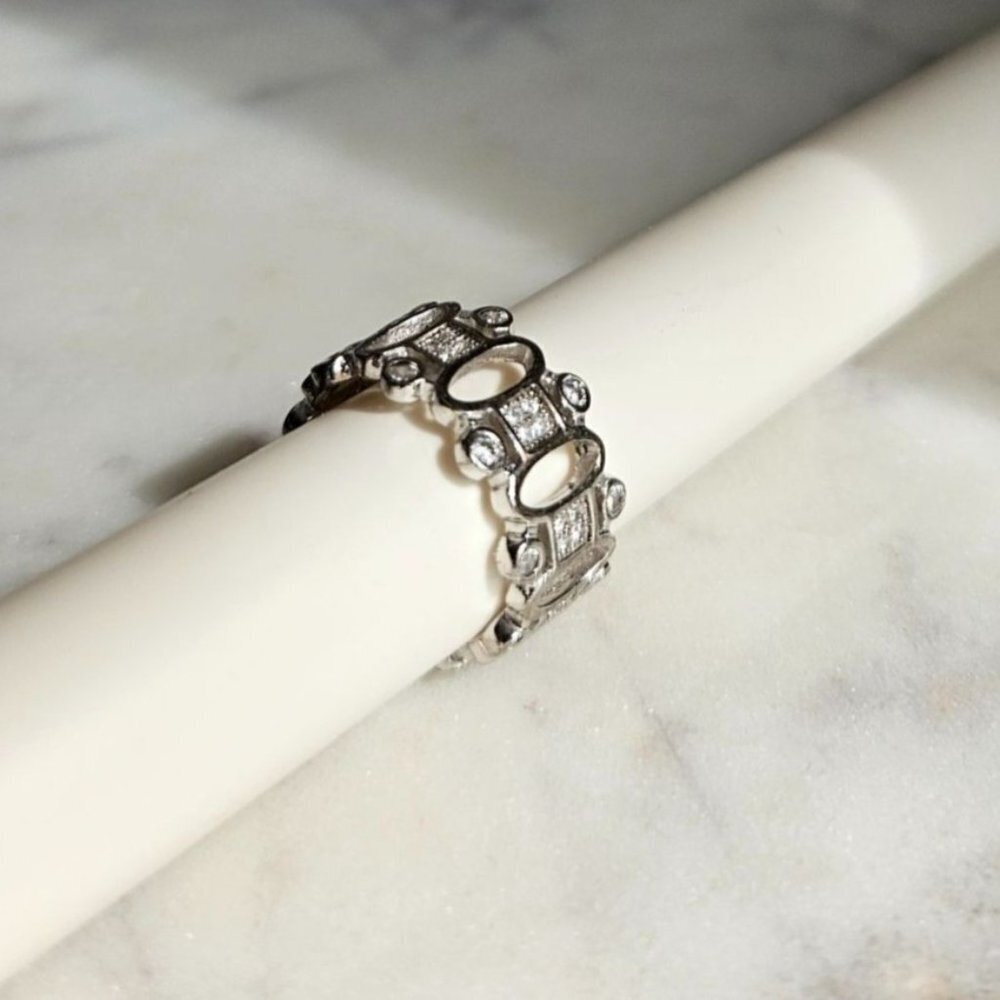 Silver-tone Ring with Rhinestones - Picture 2 of 8